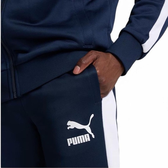 Puma Men’s Large Navy & White Fleece-Lined Joggers - Like New Condition - Picture 1 of 6